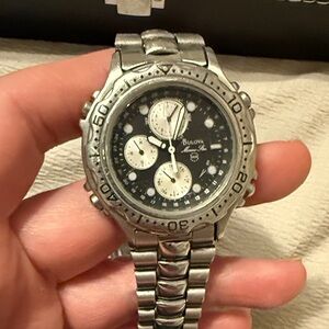 Bulova Silver Chronograph Watch with Black Dial